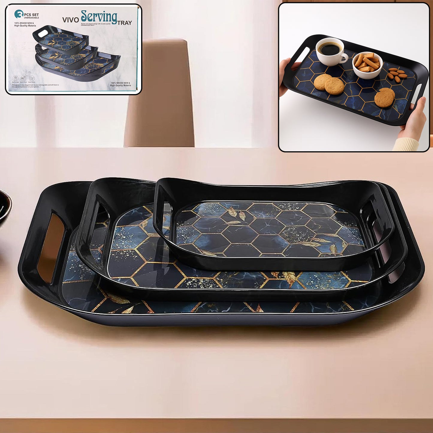 Premium Plastic Serving Tray (3 Pc)