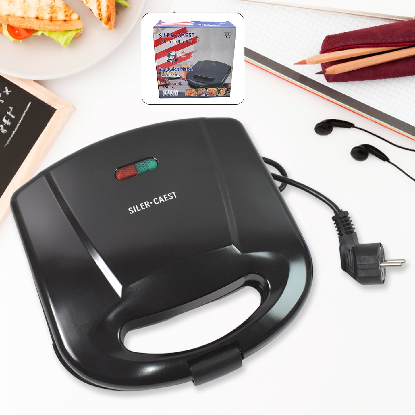 Sandwich Maker Makes Sandwich Non-stick Plates Easy To Use With Indicator Lights