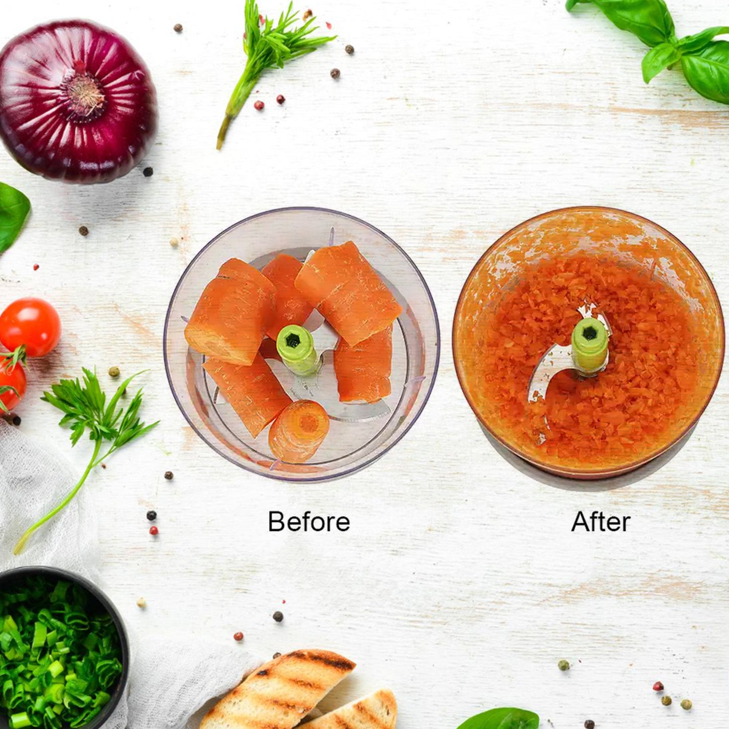 Manual Press Fruit  Vegetable Chopper With 3 Stainless Steel Blades Anti-slip Base And Locking System Cutting Chopper For Kitchen (650 Ml)