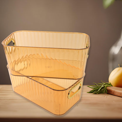 Premium Ribbed Transparent Storage Basket With Gold Handle  Multipurpose Kitchen Amp Home Organizer Box (25x14cm  2 Pc)