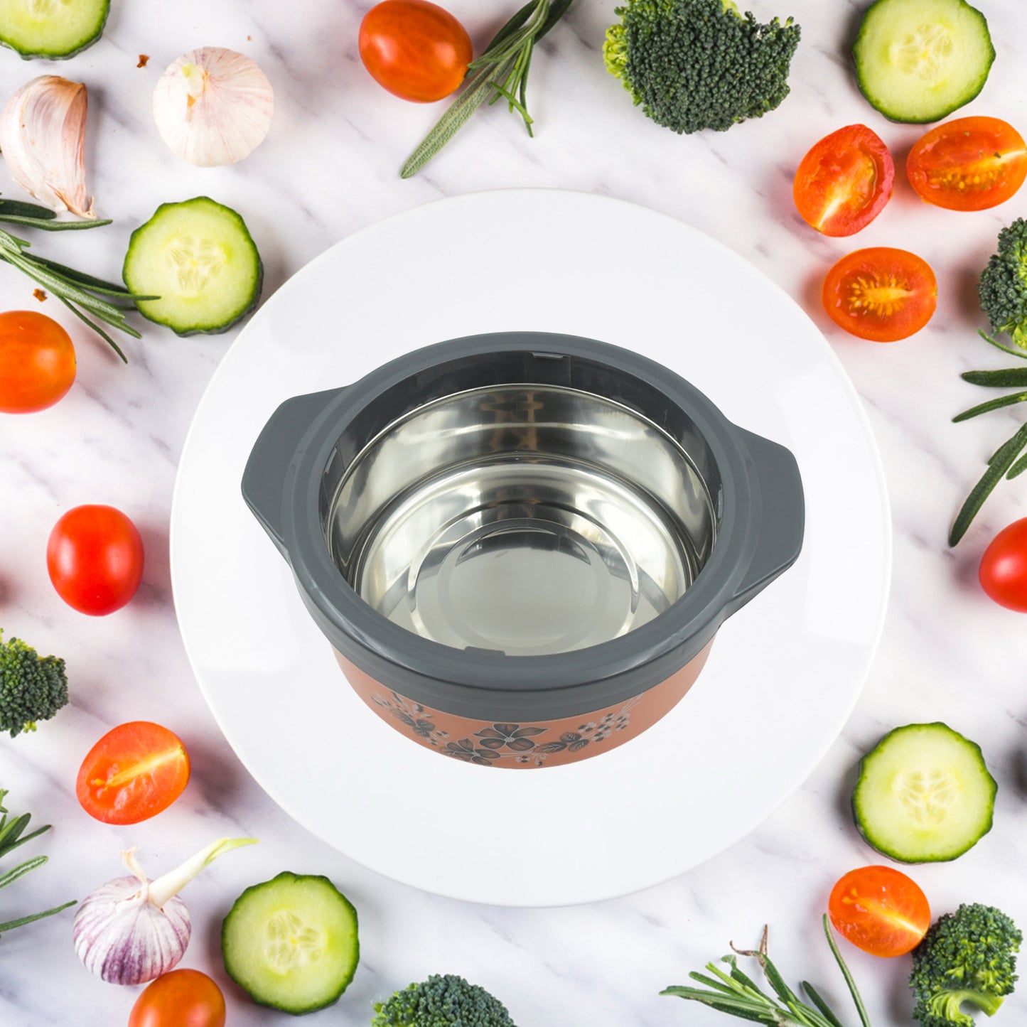 Casserole Box For Food Searving Inner Steel Insulated Casserole Hot Pot Flowers Printed Chapati Box For Roti Kitchen (Approx 2500 Ml)