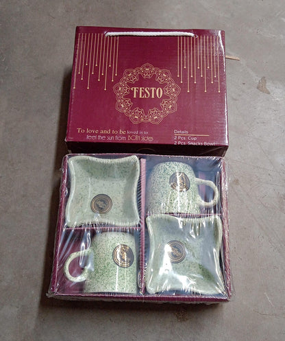 Festo Ceramic Tea  Cups  Mug Set Including Snacks  Serving Bowl Milk Cup Coffee Cup Tea Cup Breakfast Cup Drinking Mug Or Outdoor For Household Gift For Birthday Wedding Party (4 Pcs Set)