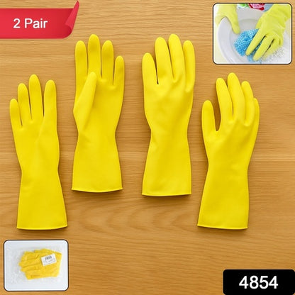 2 Pair Med Yellow Gloves For Types Of Purposes Like Washing Utensils Gardening And Cleaning Toilet Etc.