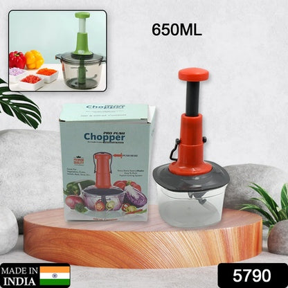 Manual Press Fruit  Vegetable Chopper With 3 Stainless Steel Blades Anti-slip Base And Locking System Cutting Chopper For Kitchen (650 Ml)