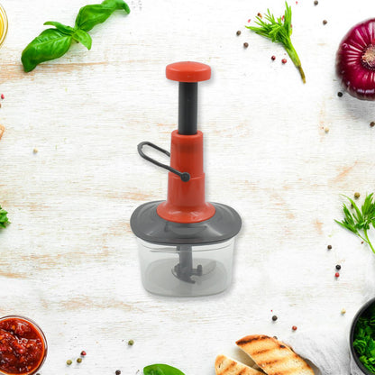 Manual Press Fruit  Vegetable Chopper With 3 Stainless Steel Blades Anti-slip Base And Locking System Cutting Chopper For Kitchen (650 Ml)