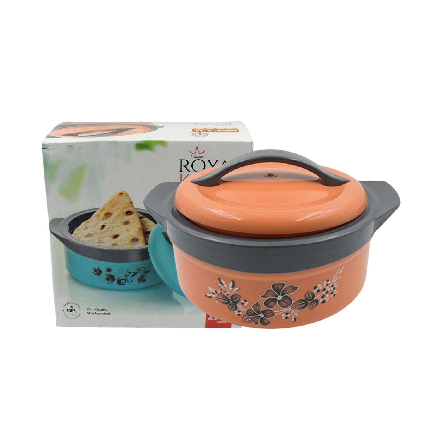 Casserole Box For Food Searving Inner Steel Insulated Casserole Hot Pot Flowers Printed Chapati Box For Roti Kitchen (Approx 2500 Ml)