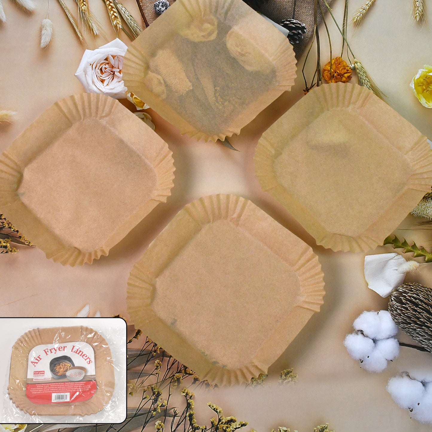 Square Air Fryer Disposable Paper Liner  (50 Pcs Set  160mmx45mm)