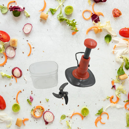 Manual Press Fruit  Vegetable Chopper With 3 Stainless Steel Blades Anti-slip Base And Locking System Cutting Chopper For Kitchen (650 Ml)