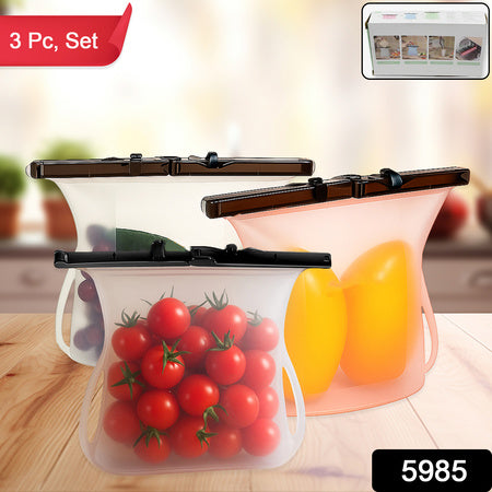 Reusable Silicone Food Storage Bag 3 Bag Set Leakproof Lock Reusable Flat Bottom Freezer Bags Sandwich Bags  Silicone Food Grade Kids Snack Bags  Bpa Free Microwave Dishwasher Safe